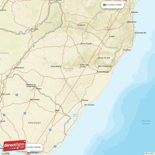 Curitiba - Montevideo direct flight map
