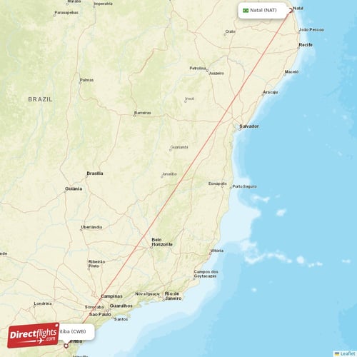 Curitiba - Natal direct flight map