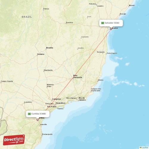 Curitiba - Salvador direct flight map