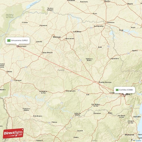 Curitiba - Umuarama direct flight map