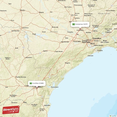 Curitiba - Campinas direct flight map