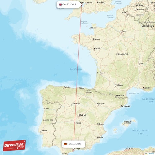 Cardiff - Malaga direct flight map