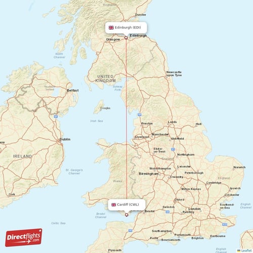 Cardiff - Edinburgh direct flight map