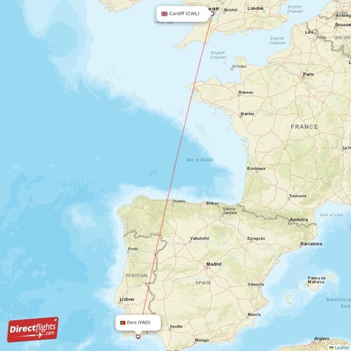Cardiff - Faro direct flight map