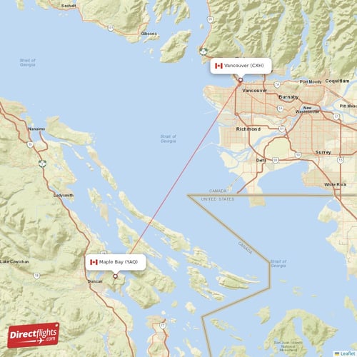 Vancouver - Maple Bay direct flight map