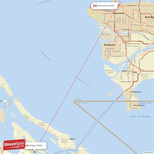 Vancouver - Ganges direct flight map