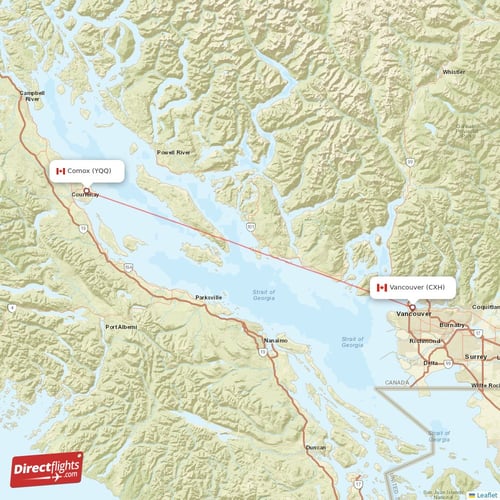 Vancouver - Comox direct flight map