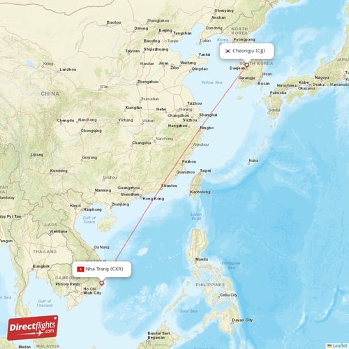 Nha Trang - Cheongju direct flight map