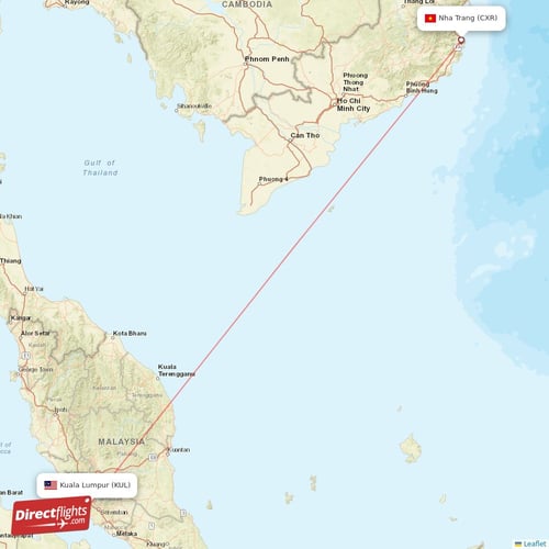 Nha Trang - Kuala Lumpur direct flight map