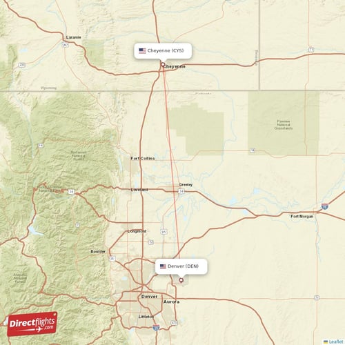 Cheyenne - Denver direct flight map