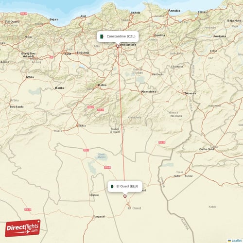 Constantine - El Oued direct flight map