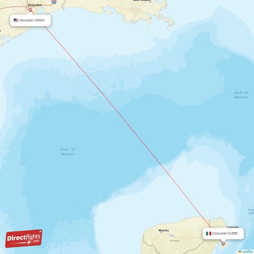 Cozumel - Houston direct flight map