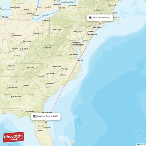 Daytona Beach - New Haven direct flight map