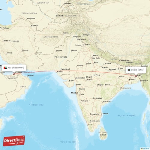 Dhaka - Abu Dhabi direct flight map