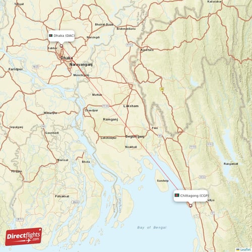 Dhaka - Chittagong direct flight map