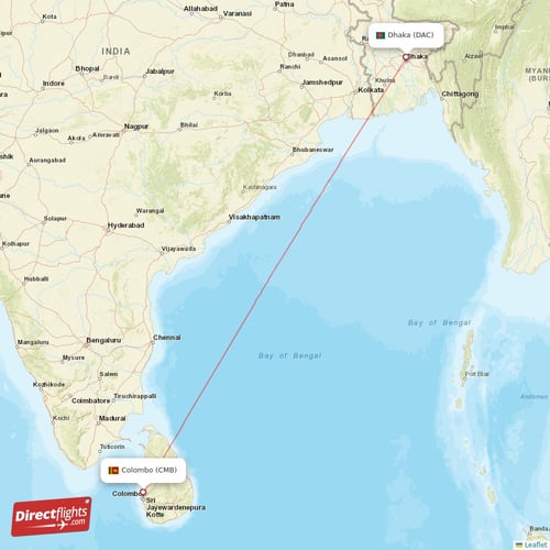 Dhaka - Colombo direct flight map