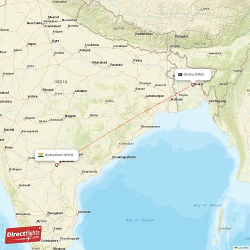 Dhaka - Hyderabad direct flight map
