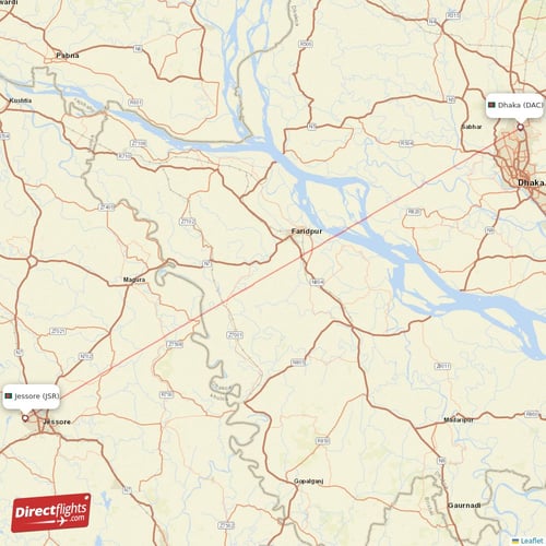 Dhaka - Jessore direct flight map