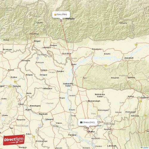 Direct flights from Dhaka to Paro, DAC to PBH non-stop - Directflights.com