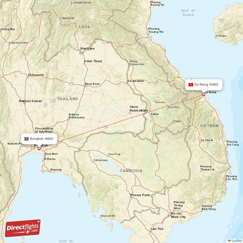 Da Nang - Bangkok direct flight map