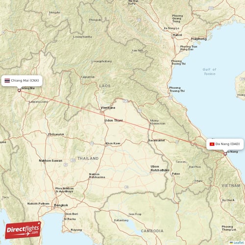 Da Nang - Chiang Mai direct flight map