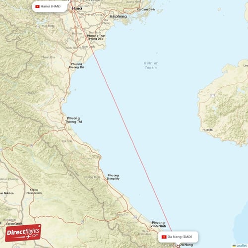 Da Nang - Hanoi direct flight map