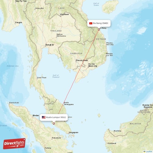 Da Nang - Kuala Lumpur direct flight map