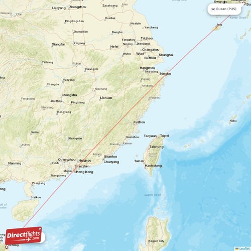 Da Nang - Busan direct flight map