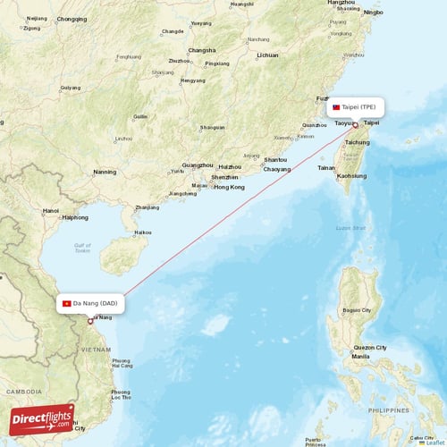 Da Nang - Taipei direct flight map
