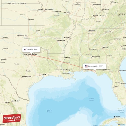 Dallas - Panama City direct flight map