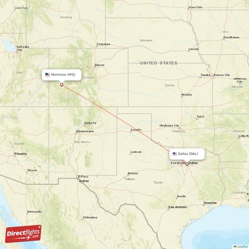 Dallas - Montrose direct flight map
