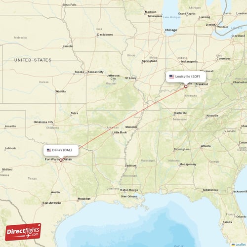 Dallas - Louisville direct flight map