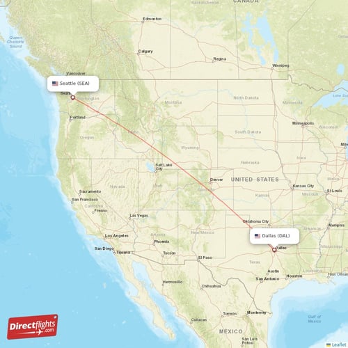 Dallas - Seattle direct flight map
