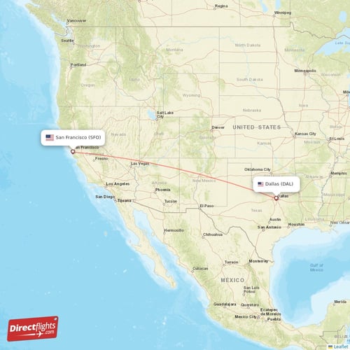 Dallas - San Francisco direct flight map