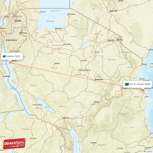 Dar Es Salaam - Kigoma direct flight map