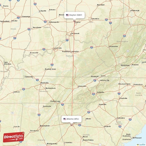Dayton - Atlanta direct flight map