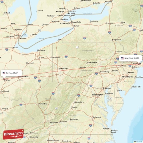 Dayton - New York direct flight map
