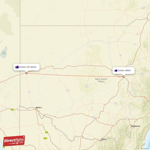Dubbo - Broken Hill direct flight map