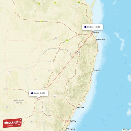 Dubbo - Brisbane direct flight map