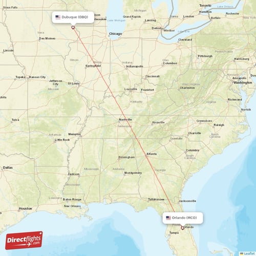 Dubuque - Orlando direct flight map