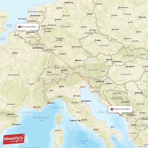 Dubrovnik - Brussels direct flight map