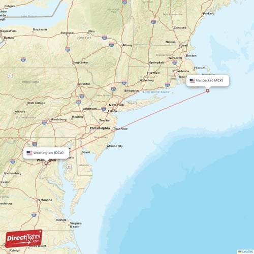 Washington - Nantucket direct flight map
