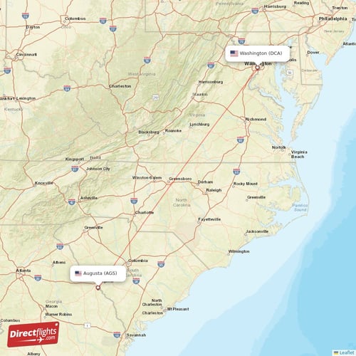 Washington - Augusta direct flight map