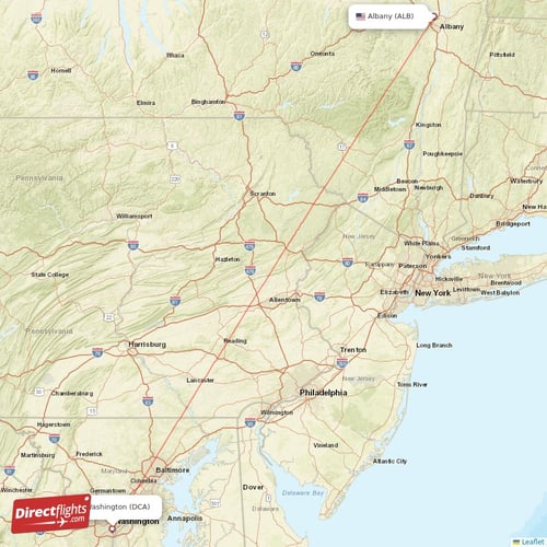 Washington - Albany direct flight map