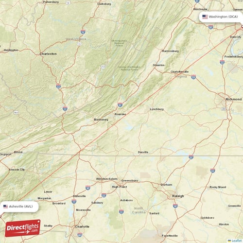 Washington - Asheville direct flight map