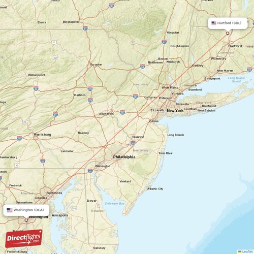 Washington - Hartford direct flight map