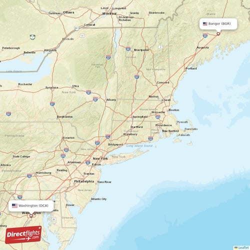Washington - Bangor direct flight map