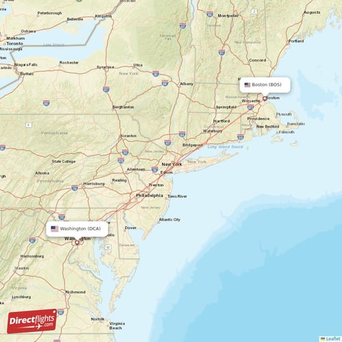 Washington - Boston direct flight map
