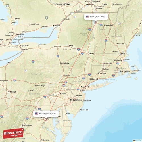Washington - Burlington direct flight map