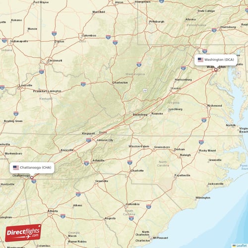 Washington - Chattanooga direct flight map